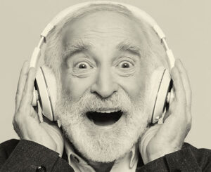 old men with headphone