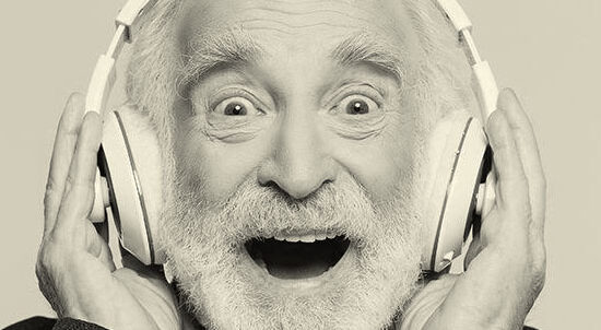 old men with headphone